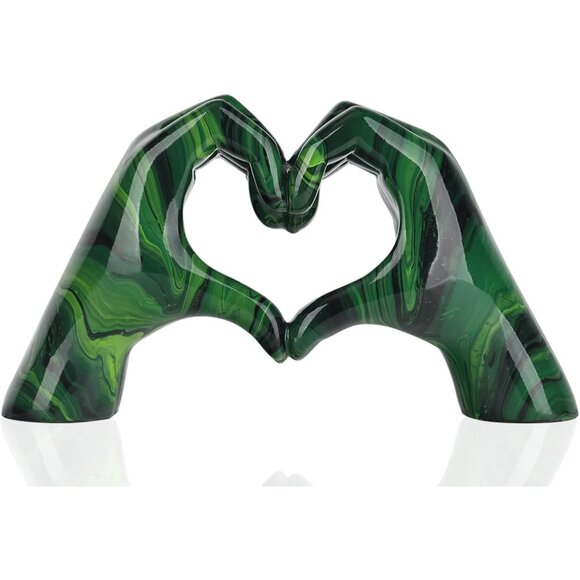 Other - Resin Sculpture, Fluid Green Heart Decoration, Modern Art Statue for Home Decor